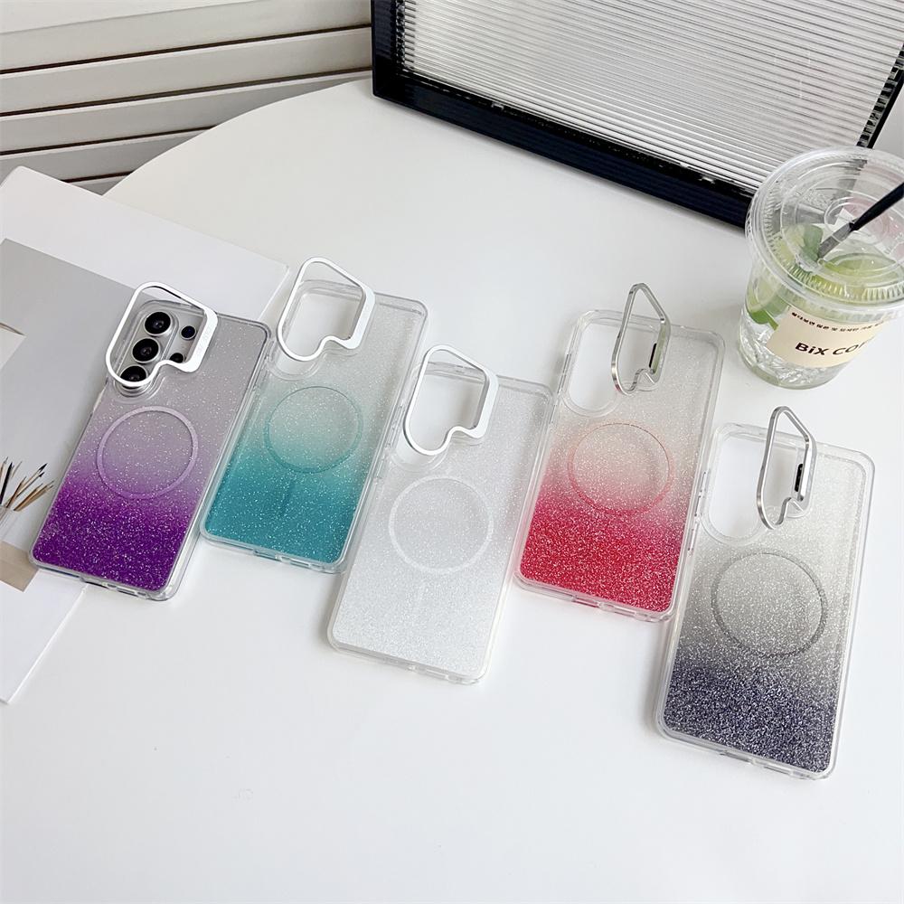 For Magsafe Magnetic Glitter Gradient Color Case for Samsung Galaxy S26 Ultra S25 Edge FE S24 Plus A06 A16 A36 Transparent Cover