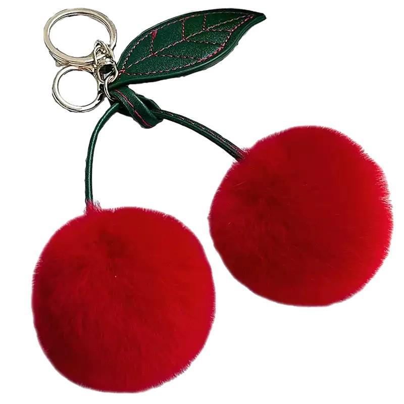 Plush Cherry Faux Mink Fur Keychain & Bag Charm