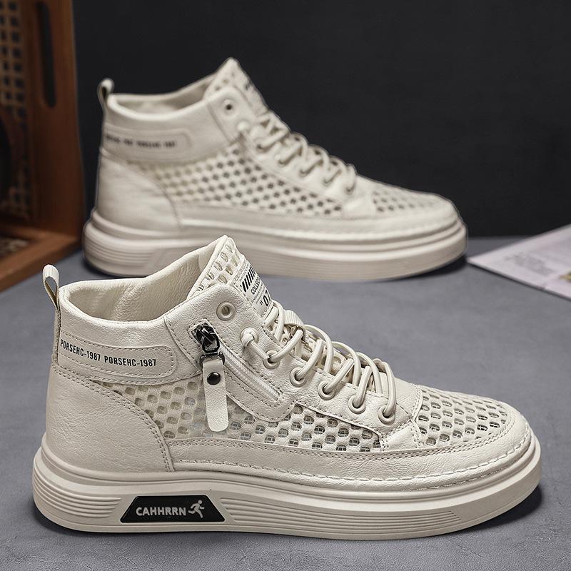 Frühling und Sommer Herrenschuhe neue Mesh atmungsaktiv hohl vielseitig dünn High-Top Board Schuhe Herren Freizeitnetzschuhe