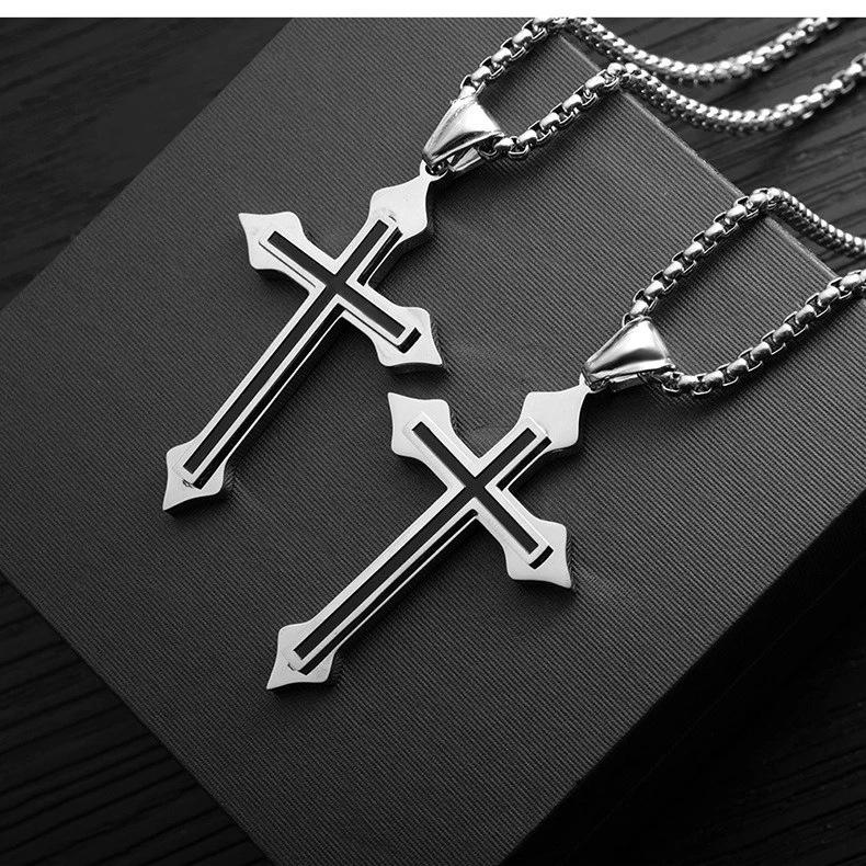 Korean Style Men's Stainless Steel Cross Necklace - Fashion Pendant for Couples and Students