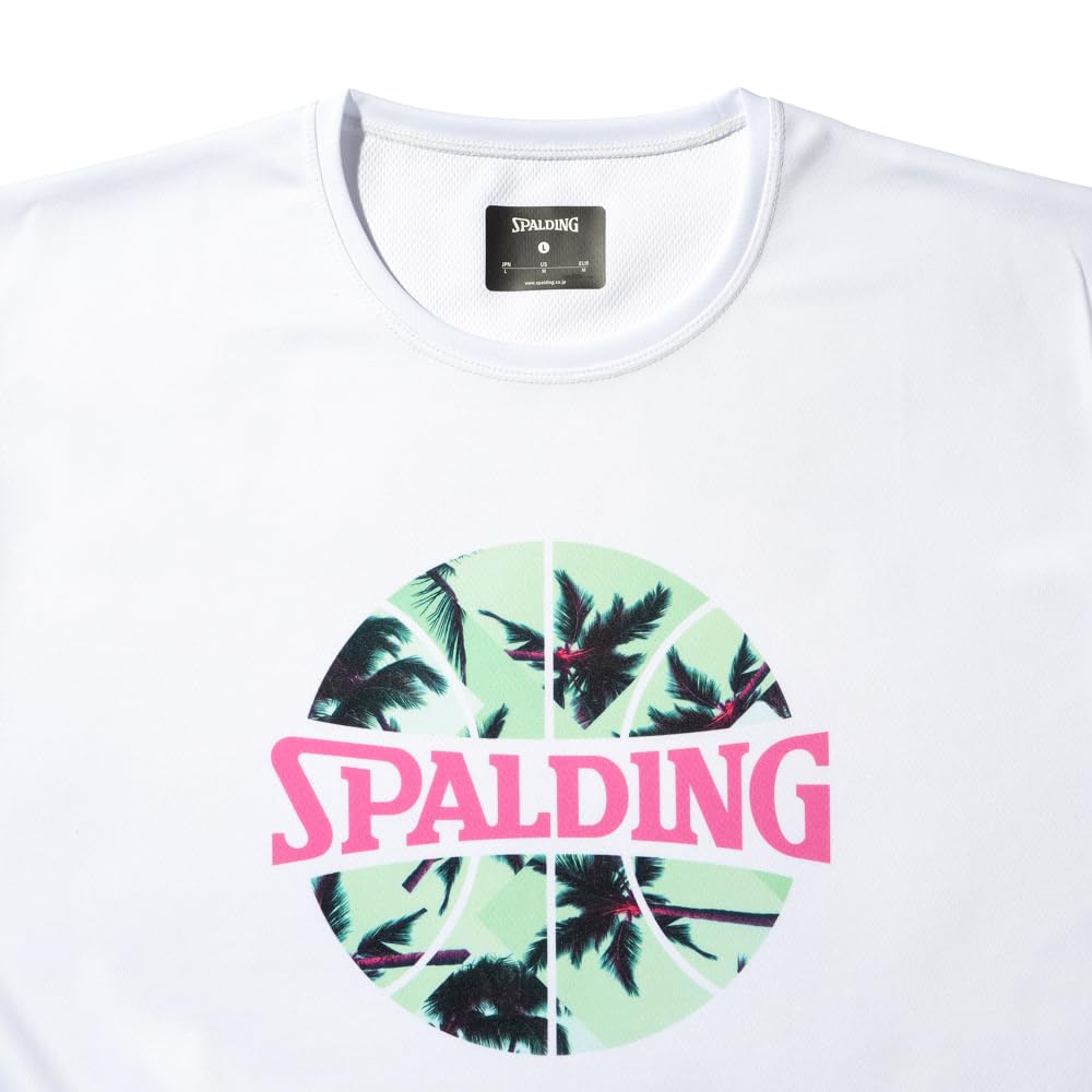 Spalding Palm Tree Ball Print T-Shirt, White, Size XL, SMT25004