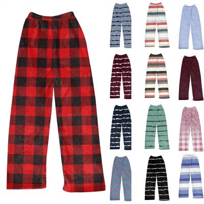 Women  Winter Plaid Pants Full Length Long Trousers Sports Pants