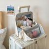 Portable Large Capacity Makeup Bag with Mirror, Hangable on Suitcase, Compartmentalized Cosmetic Storage Pouch.
