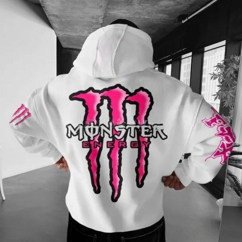 Felpa con cappuccio da uomo Y2K con stampa Monster Energy, stile streetwear hip-hop, top con cappuccio casual largo alla moda per adulti, adatto per l'uso quotidiano e lo sport.