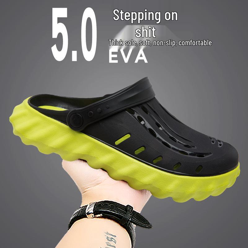 Men's Outdoor Thick-Soled Jelly Sandals: Closed-Toe, Height-Boosting, Wear-Resistant, Large Size.