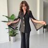 2025 Autumn New Cross-border European and American Casual Leopard Print Suit Cardigan Zipper Slit Long Sleeve Jacket Straight-Leg Pants Set