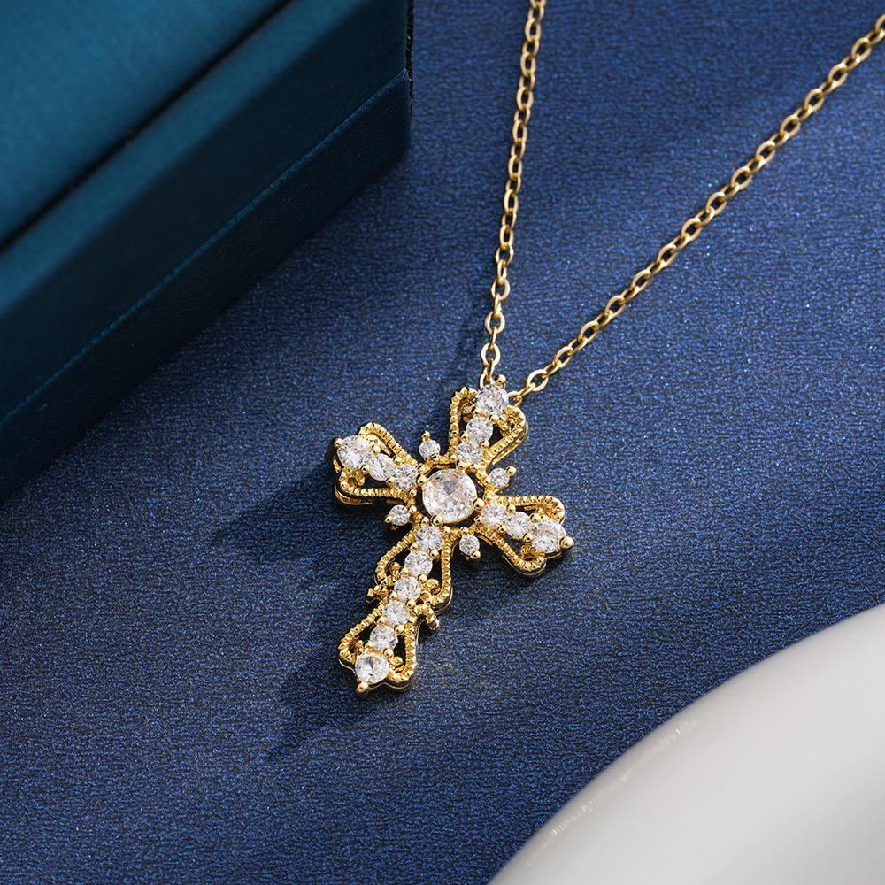 Euro-Korean Luxury Zirconia Cross Pendant Necklace - Versatile Korean Style Clavicle Chain