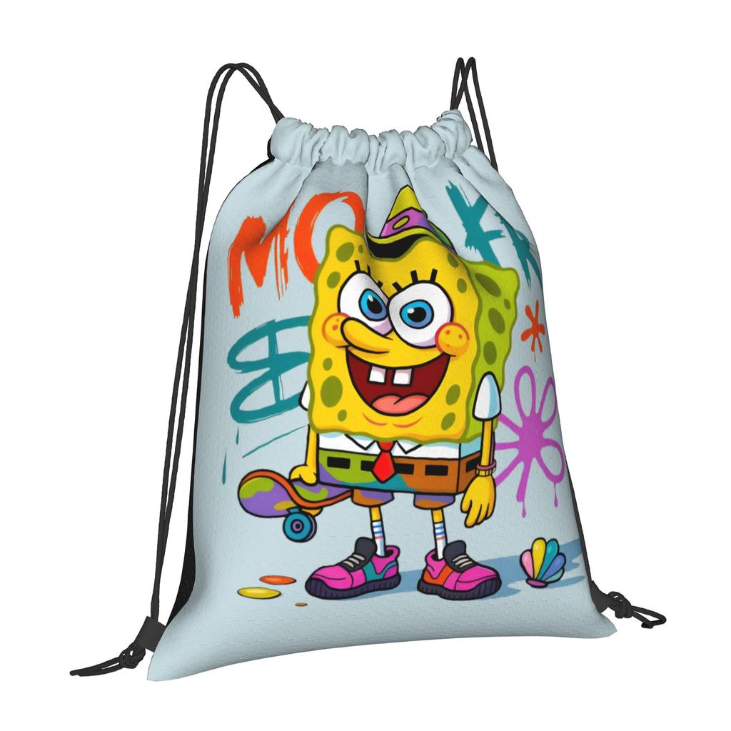 Custom S-Sponges Anime Bobes Drawstring Backpack Bags Women Men Lightweight Cartoon Gym Sports Sackpack Sacks for Yoga