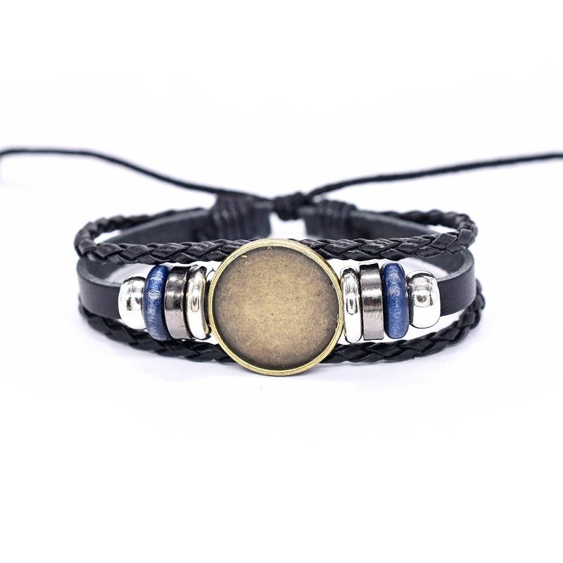 

Fit 20Mm Glass Cabochon Base Bezel Brass Leather Bracelet Bangle Blank Base Jewelry Cabochon Setting Bracelet Making Supplies A1
