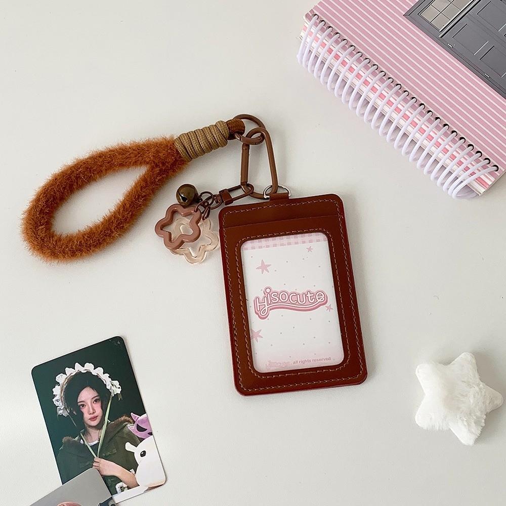 

Kawaii PU Leather Card Holder Double Card Slot with Lanyard ID Card Card Holder Photos Protective Cover коричневый