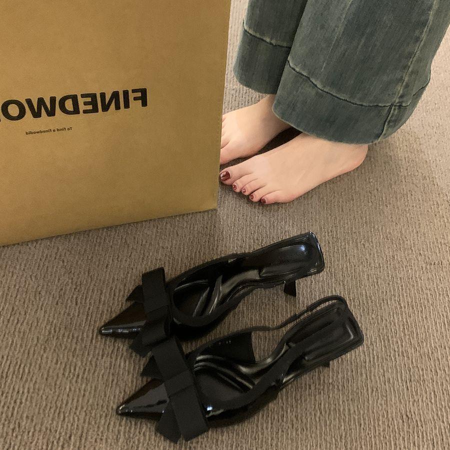 Fairy bow pink high heels bag head sandals female 2025 new spring and summer pointed celebrity temperament single shoes