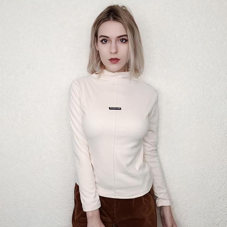 Double Faced Velvet Women Sweater High Collar Shirt with Bottomed Top