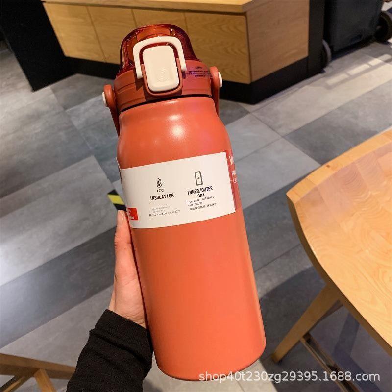 Large-Capacity Thermos Cup 304 Stainless Steel Outdoor Sports Water Bottle for Men and Women, Portable High-Looking Water Cup with Straw