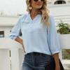 Women's Casual 3/4 Sleeve Henry Shirt V-Neck Button Down Chiffon Blouses Swiss Dot Blouse Pompom Loose T-Shirts Tops