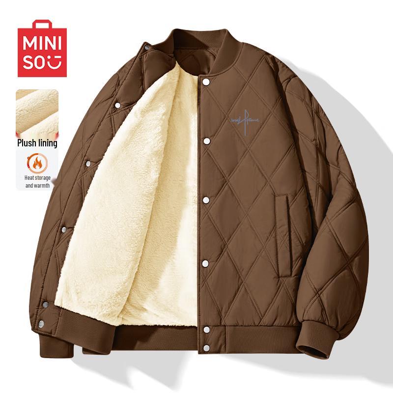 

MINISO Men s Winter Fleece-Lined Baseball Collar Padded Jacket 2XL
