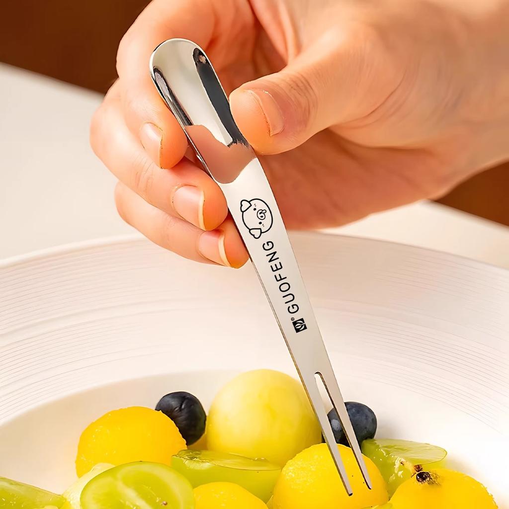 Light luxury fruit fork set, dessert cake fork and spoon dual-purpose household stainless steel high-value two-tooth fork