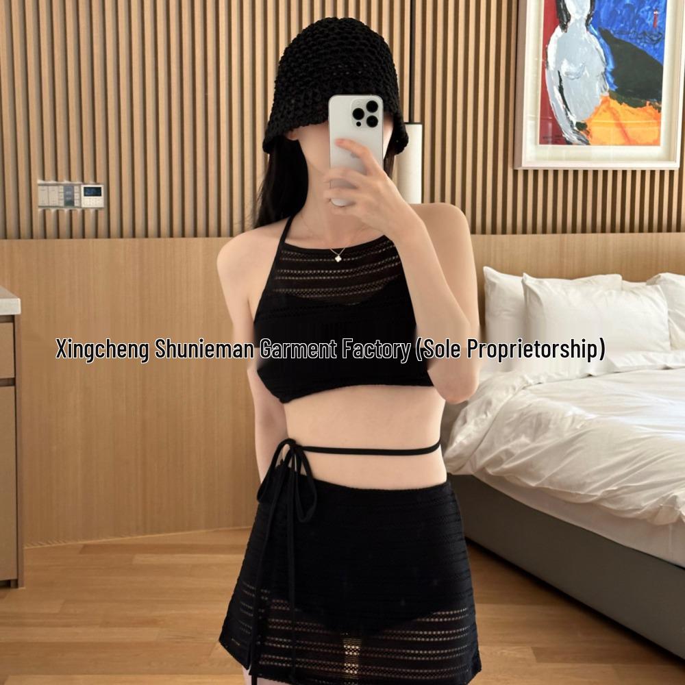 

Женское кружевное бикини премиум-класса: Раздельный купальник в стиле юбки с чистым желанием и прозрачным дизайном; Сексуальный и консервативный. Medium чёрный