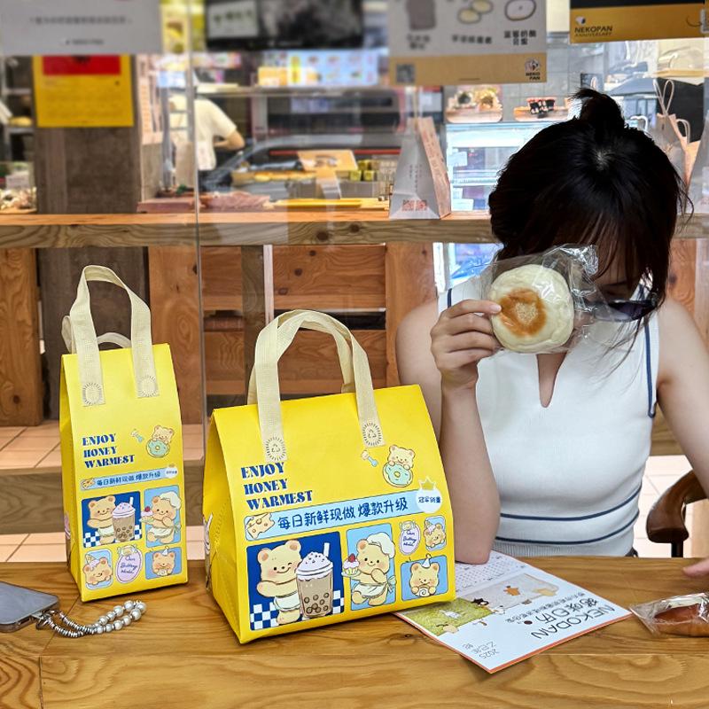 Milk Tea Coffee Beverage Insulated Bag, Aluminum Foil Dessert Bento Bag, Reusable Food Cake Drinks Package Handheld Bag, Non Wov