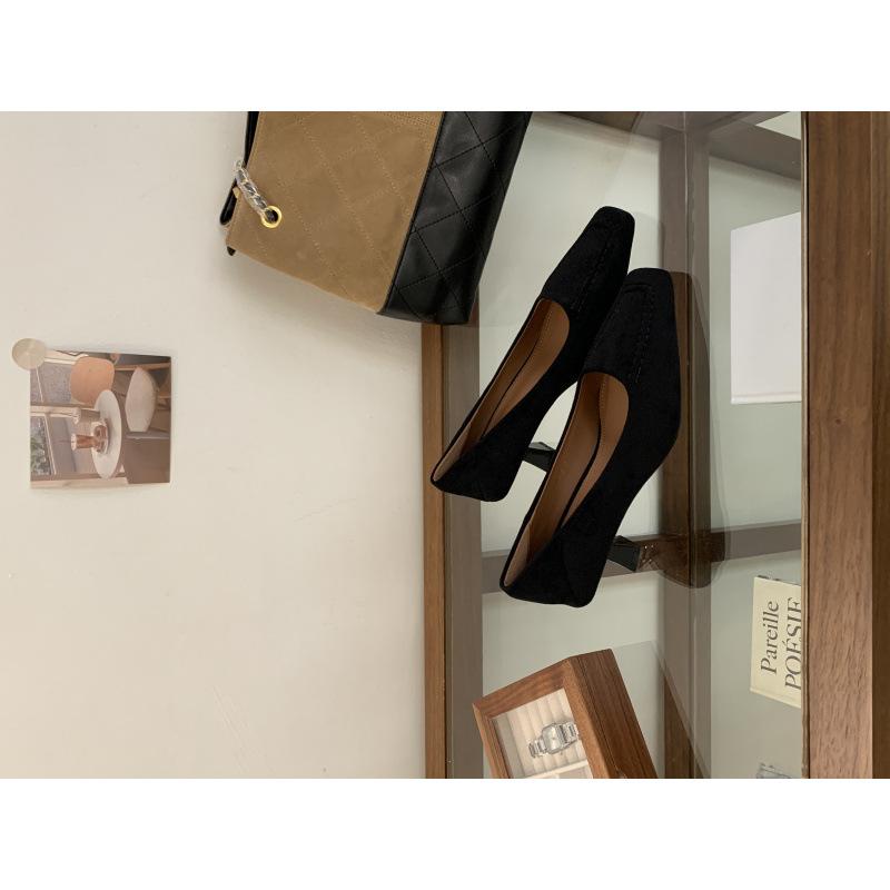 2025 new autumn fashion versatile temperament retro square head suede high heel comfortable commuting single shoes women
