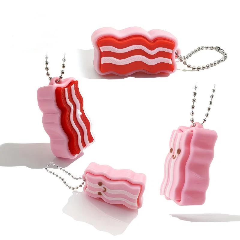 Cute 3D Printed Bacon Fidget Clicker Keychain Lightweight Anti-Anxiety Toy Pendant for Backpack Daily Decoration