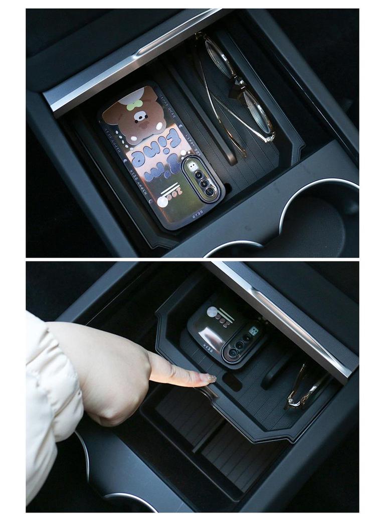 Tesla Model 3 Facelift Double-Layer Center Console Glasses Holder & Storage Box Accessory.