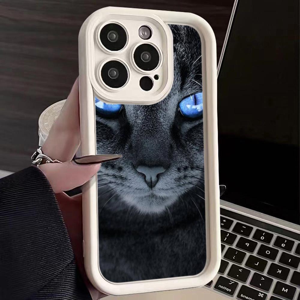 LZ3 Black Cat Green Eyes Silicone Phone Case for iPhone 11 13 14 15 16 Pro Max 7 8 16 Plus 12 mini XS Max XR Shockproof Back Cover