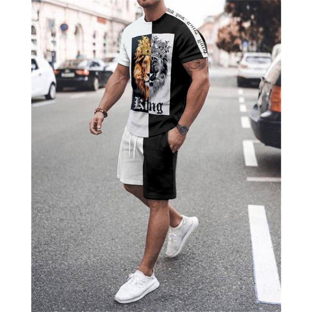 Herren Anzug O-Ausschnitt T-Shirt Shorts Sportbekleidung 2-teiliges Set Jogging Fitness Herrenkleidung Streetwear Trainingsanzug Sommer Strandstil