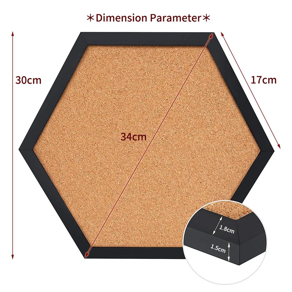 Equilateral Hexagon Cork Board Message Board with Wood Frame Decorative Postcard Wall Bulletin Board New Style Pin Boards