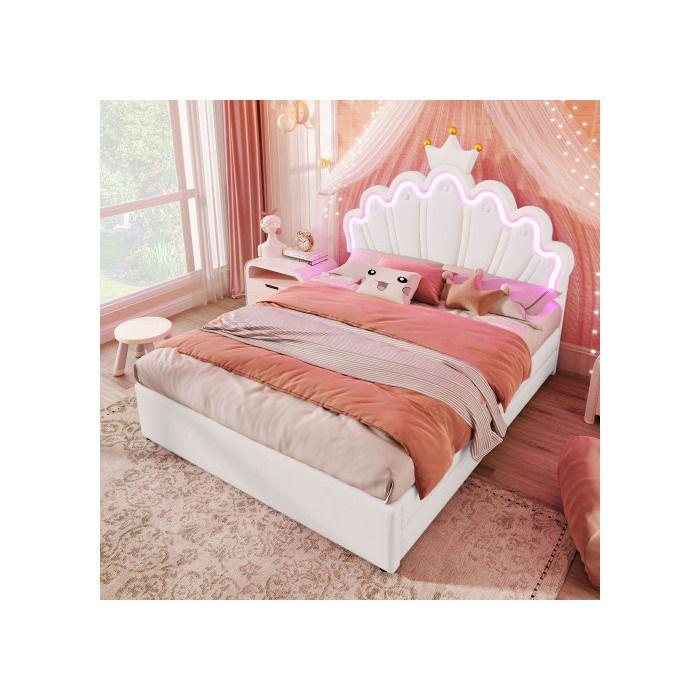 Lit - MUVOE - 140 x 200 cm - Rembourré - 2 tiroirs - Télécommande multicolore