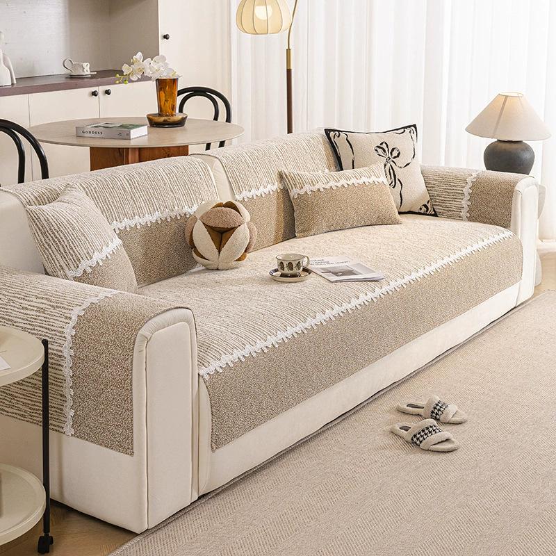 Chenille Non-Slip Sofa Cushion: Dirt & Cat Scratch Resistant, Minimalist Light Luxury, All-Season Universal Cover.