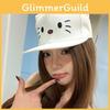 Delightful White Baseball Cap Women With Cute Cat Illustration Accessory Trendy