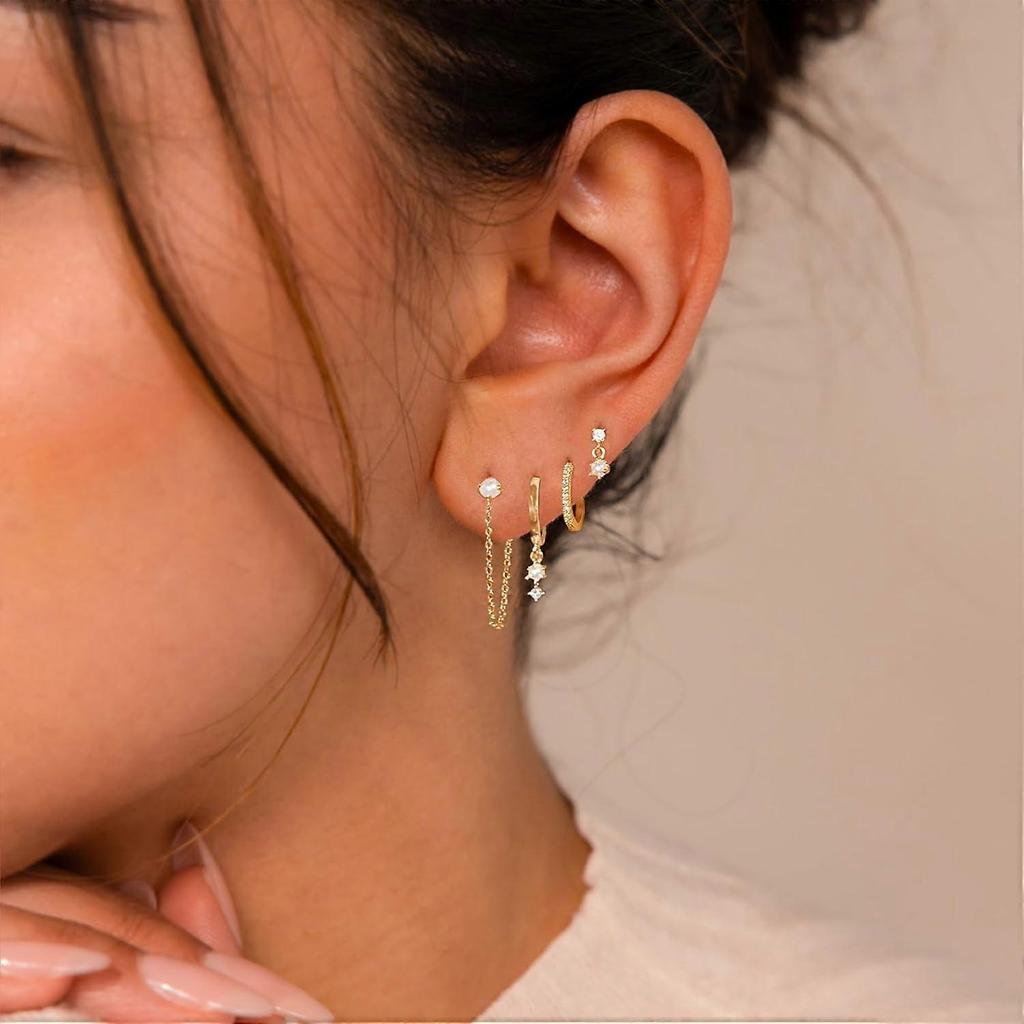 Gold Plated Earrings for Women: Hypoallergenic Pearl Drop, Dainty Huggie Hoop Stack – Compatible with 14k Gold