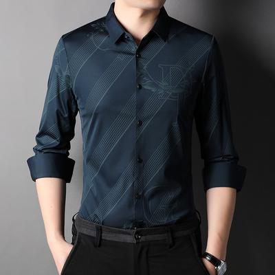 Long-sleeved Shirt Ice Silk Thin Cardigan Spring and Autumn New Style Casual Shirt for Young and Middle-aged People
