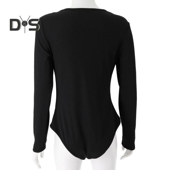 Dámské body Sexy dutý Slim Fit Dlouhé rukávy Kulatý límec Jednobarevné Strečové Prodyšné Měkké Podzimní Dámské Dámské Trikotové Top Dámské Oblečení