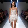 European & American Sexy Lace Irregular Bandeau Dress with Fishbone See-through Waist