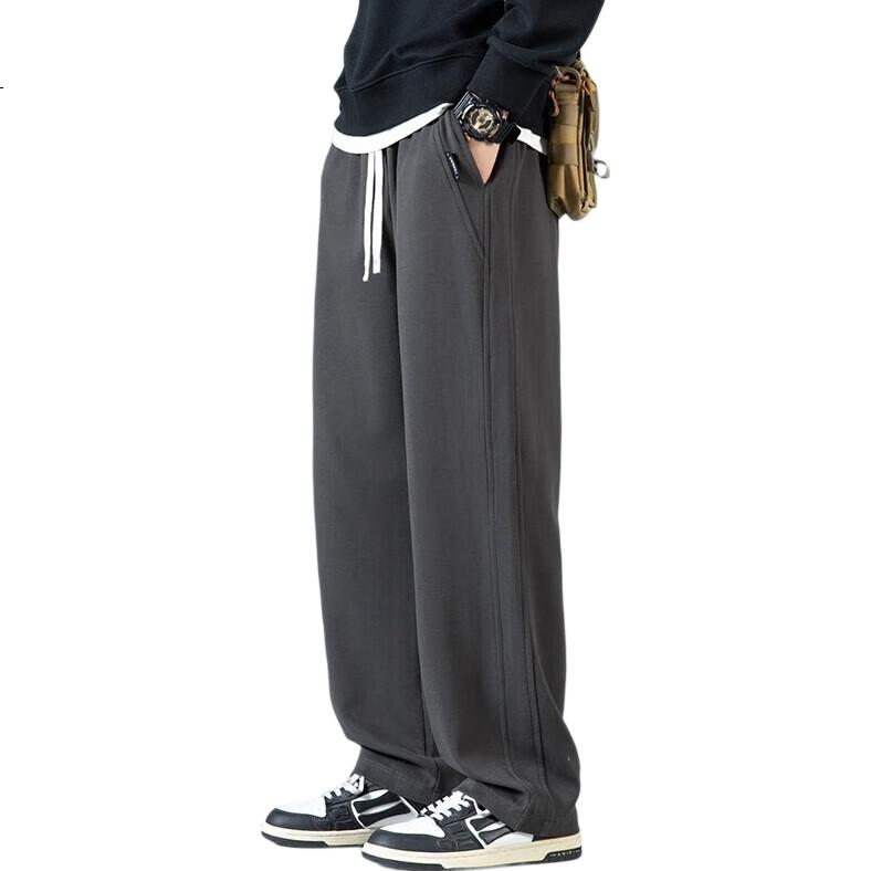 Mark Fairwhale Men's Casual Pants Autumn Winter Versatile Loose Straight Fleece Lined Warm Trousers Gray Fleece Lined XL