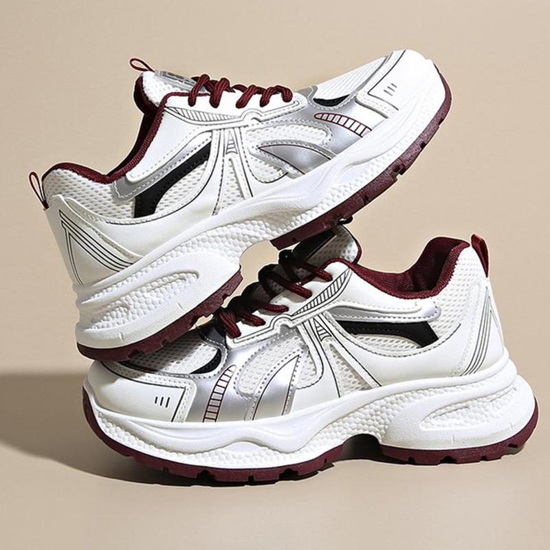 

Модные дышащие сетчатые кроссовки для бега женские весенне-осенние модные разноцветные кроссовки на платформе спортивная обувь женская на шнуровке нескользящая обувь женская 41 красный