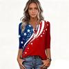 Women's T Shirt Independence Day Print Button 3/4 Sleeve Daily Weekend Fashion Basic V- Neck Regular Top