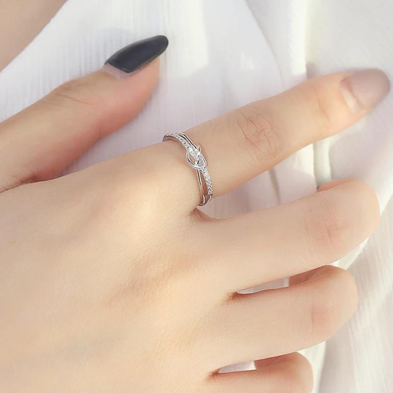 Huitan Chic Knot Design Finger Rings for Women Simple Stylish Daily Wear Female Rings Fashion Versatile Silver Color