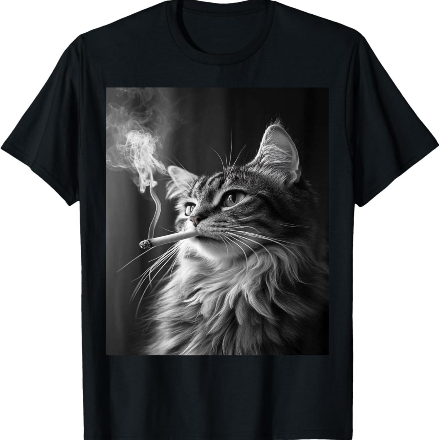 I Love Cats Smoking Meme Funny Humor T-Shirt S чёрный
