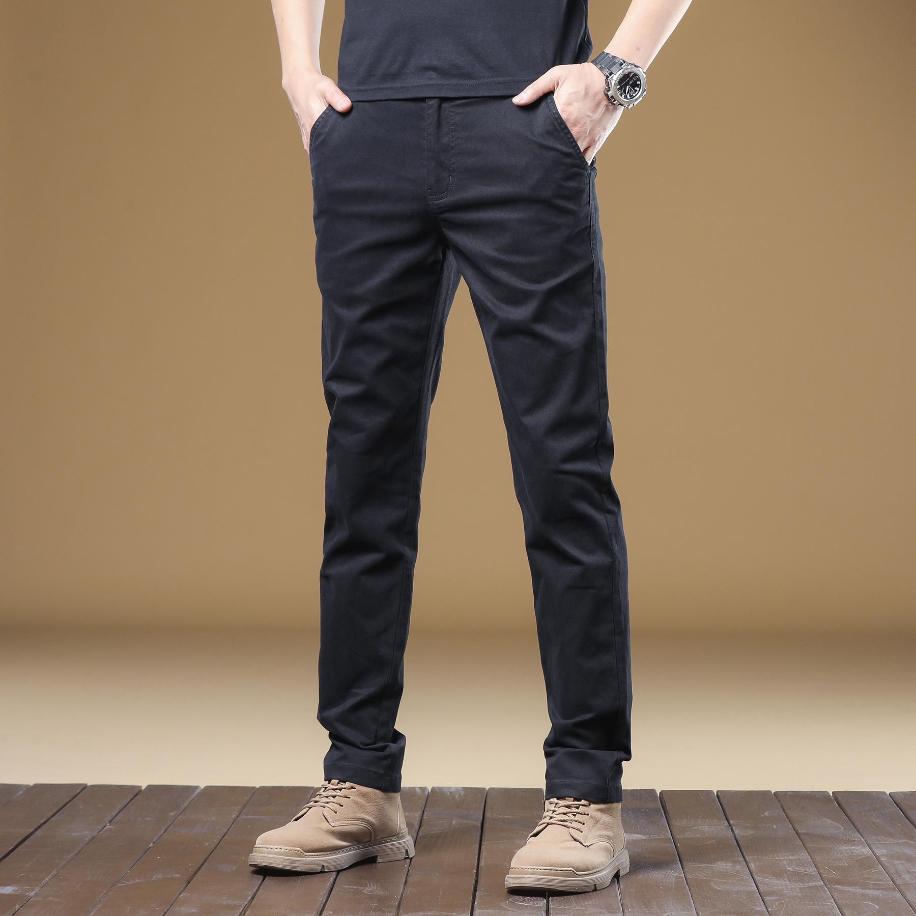 

2024 Весна и осень гребенной плюшевой/обычный чистый хлопок простые повседневные свободные прямые мужские деловые эластичные брюки высокого класса 38