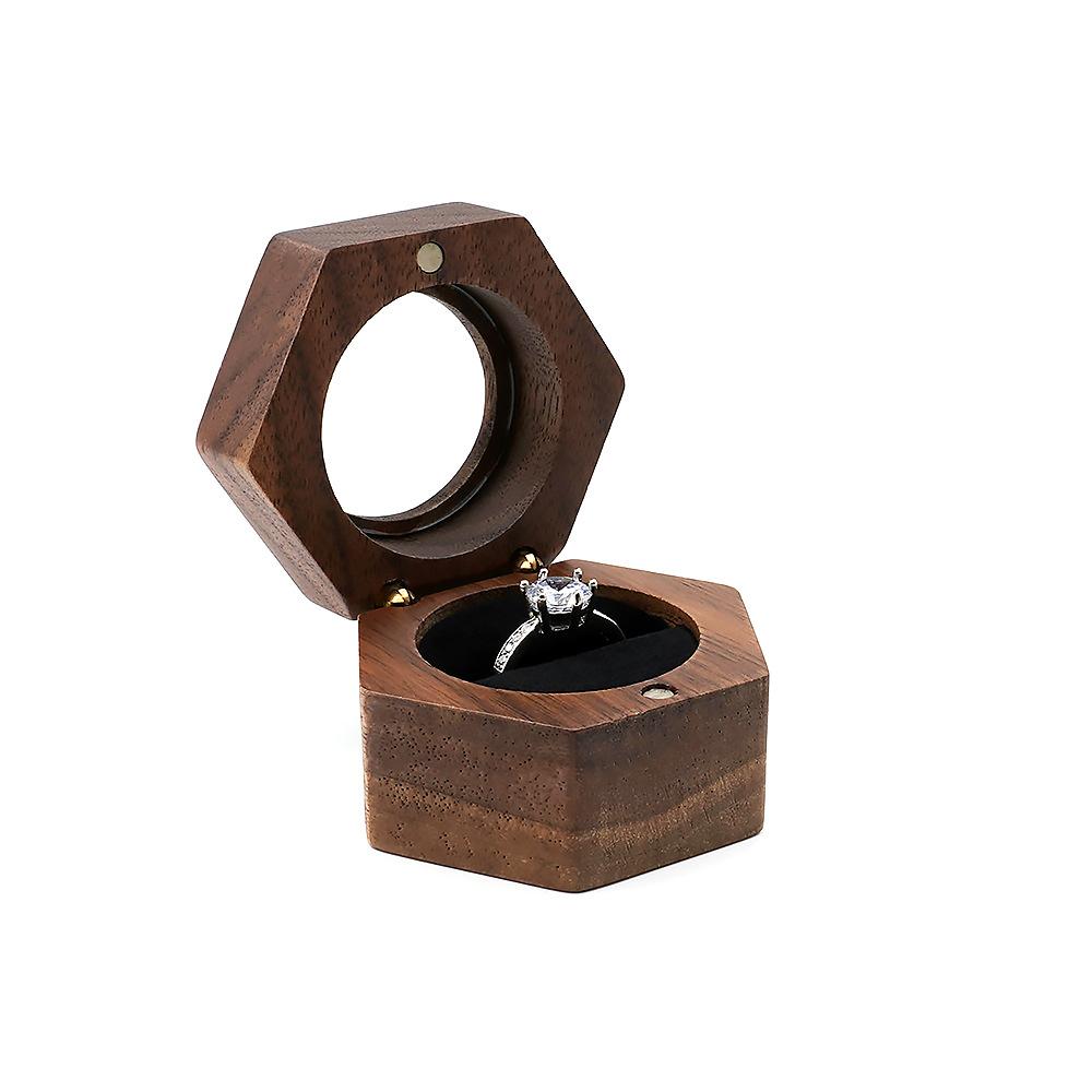 Creative Factory Custom Wooden Magnetic Closure Printed Design Shape Proposal Wedding Single Ring Box Jewelry Storage Boxes