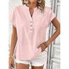 T-shirt da donna estiva 2026 nuova, elegante, casual, con bottoni finti, tinta unita, scollo a V
