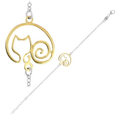 [Q9353] - Handcrafted Silver Bracelet 'Cat In a Ball' Gold-plated (rhodium-plated) - 16x16 Mm