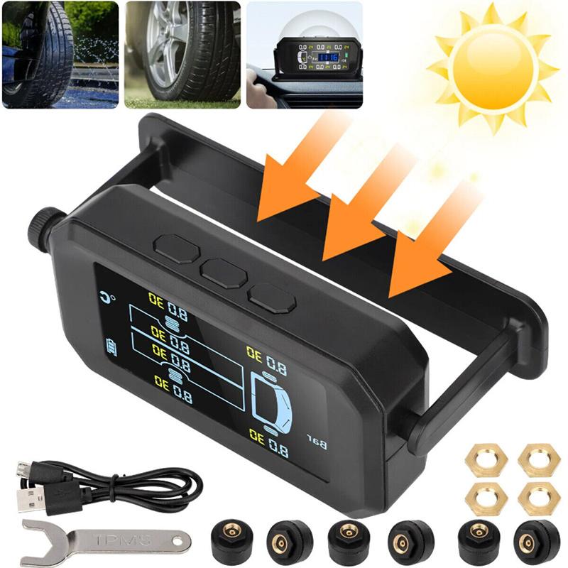 Wireless Car Tpms Tire Pressure Sensors Solar Tire Pressure Monitoring System Temperature Alarm 6 Wheel Tyre External Sensor