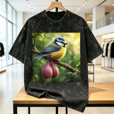 Magliette da uomo meme uccello con palle divertenti Lavate Maglietta casual a maniche corte con girocollo 100% cotone Abbigliamento taglie forti