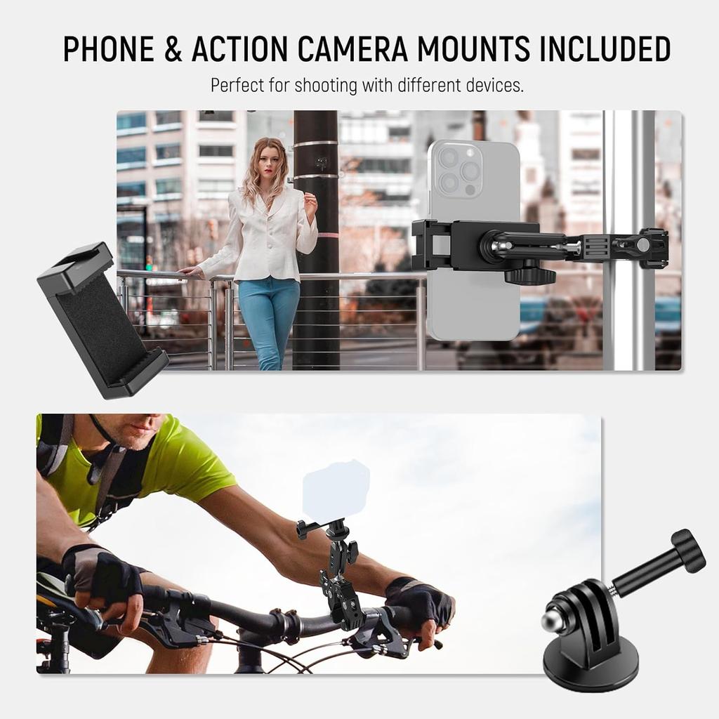 NEEWER Super Clamp with Ballhead Magic Arm, Cold Shoe, Phone/Action Camera Mount Adapter Compatible with SmallRig GoPro DJI