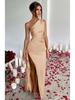 2025 One-Shoulder Ruffled Slit Satin Dress - Sexy European and American Summer Style.
