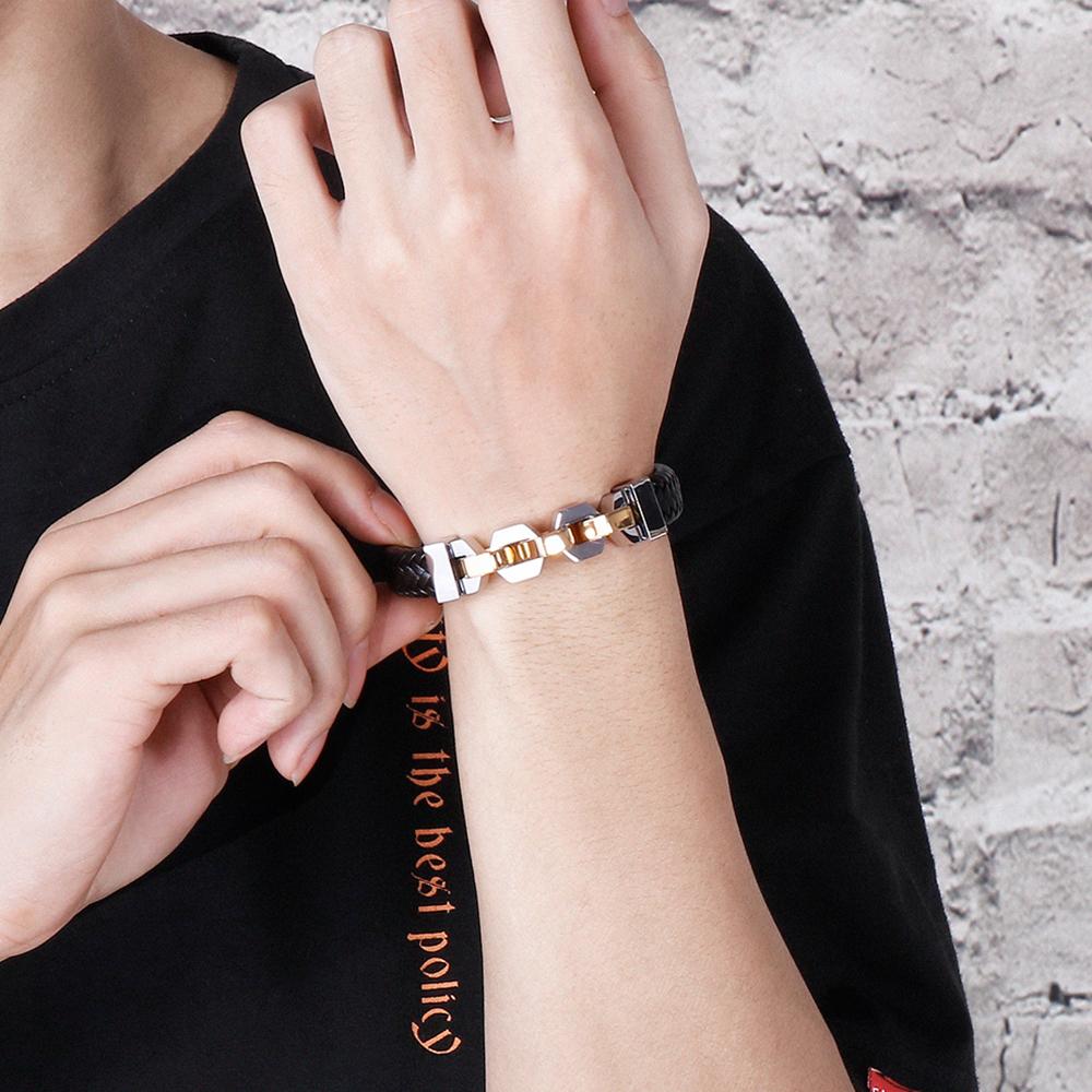 Friendship Man Bracelets Stainless Steel Braided Genuine Leather Wristband Cuff Bracelet Men Jewellery Gifts for Boyfriend Him