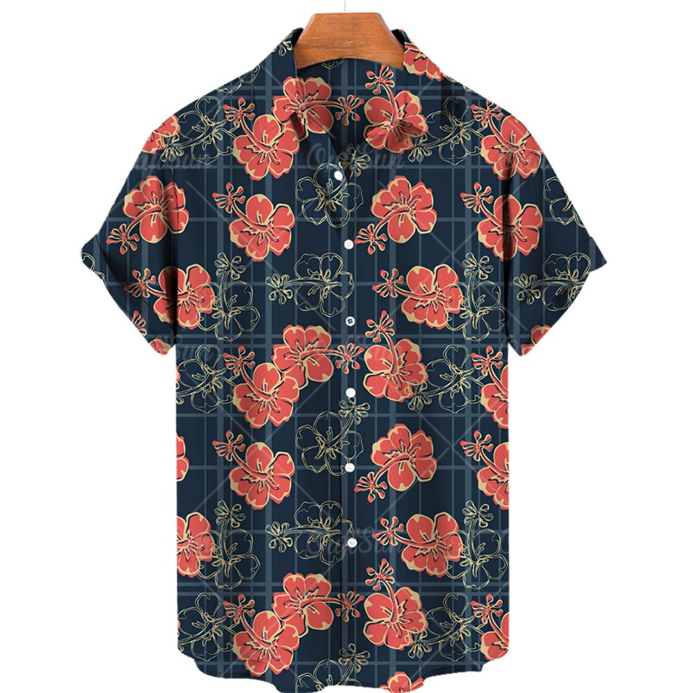 Men's casual shirt plant printed summer clothing Hawaiian short sleeved 2026 medieval vintage beach vacation top